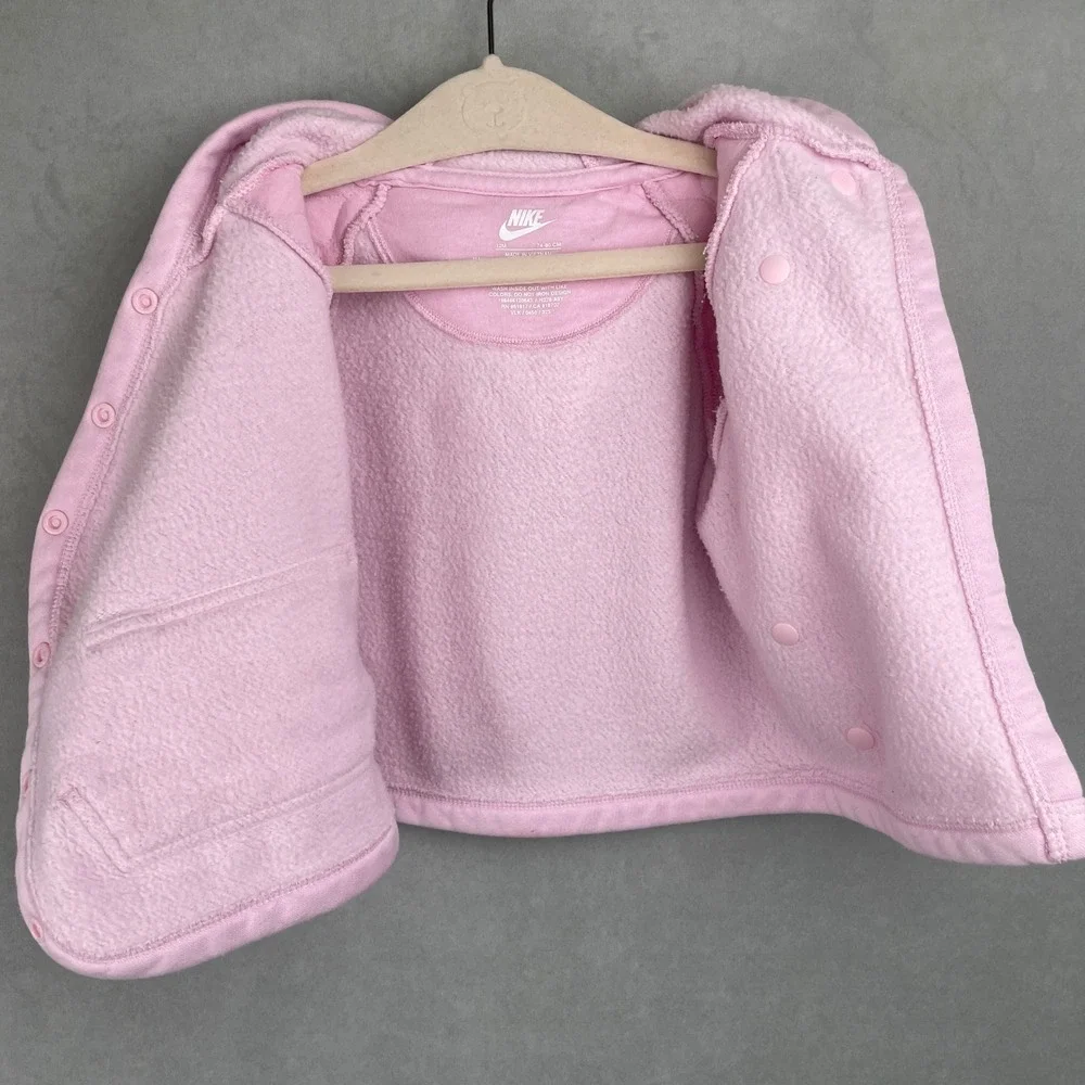 Nike Readyset Baby Girl Pink Quilted Snap Up Hoodie Jogger Set Cozy Sporty 12M